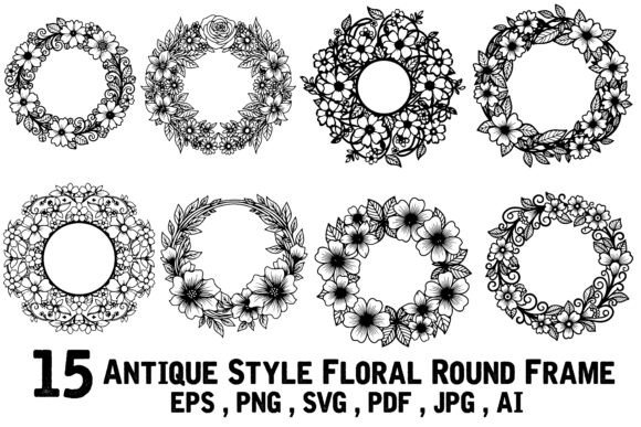 Download 15 Antique Style Floral Round Frame - Antique style Collection