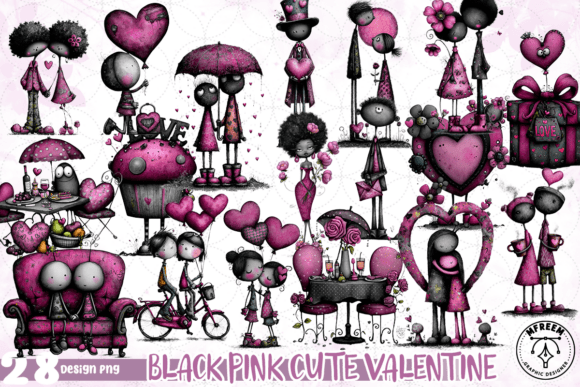 Download Black Pink Cute Valentine PNG - Cute Collection
