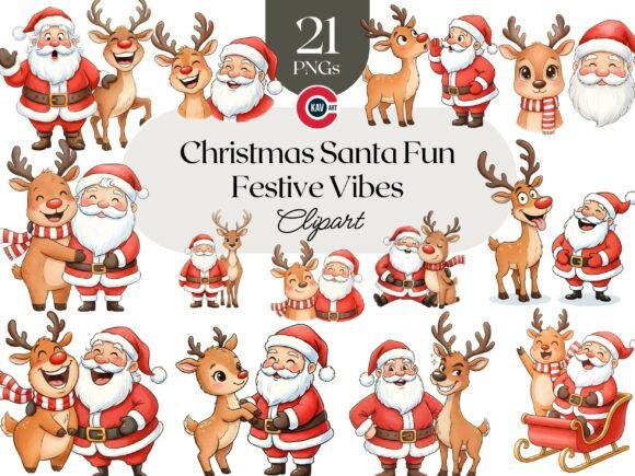 Download Christmas Cute Santa and Reindeer PNGs - Cute Collection