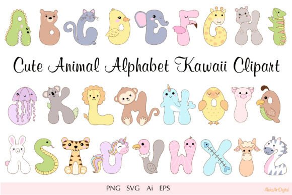 Download Cute Animal Alphabet Clipart - Kawaii - Cute Collection